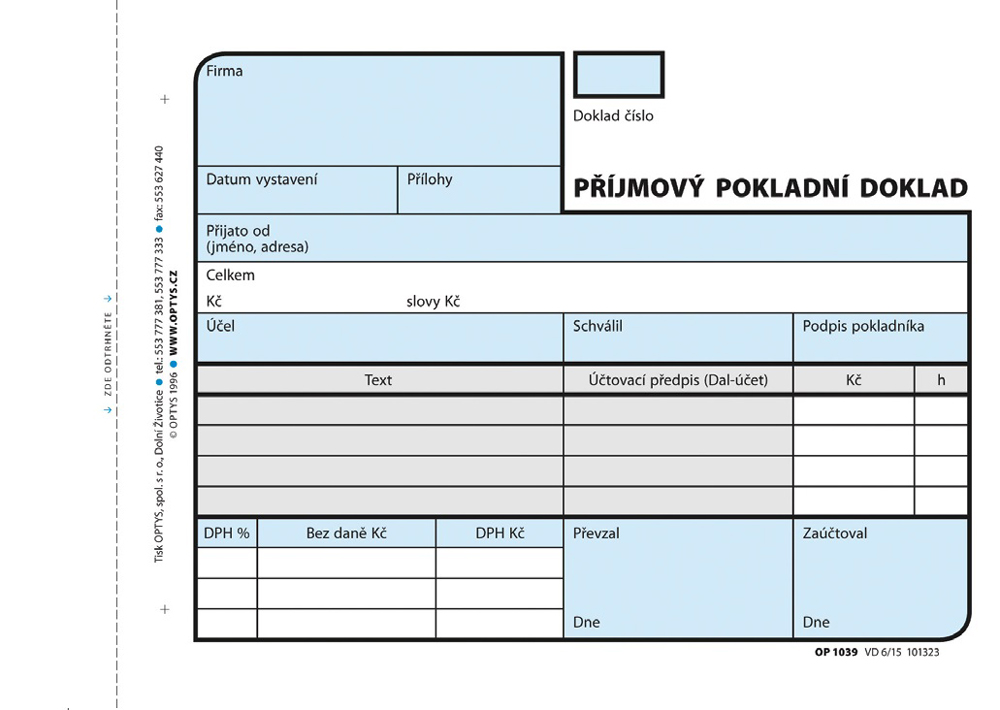 1039 Příjmový pokladní doklad 2x50 číslovaný