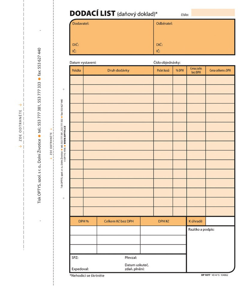1077 Dodací list A5/100l NCR