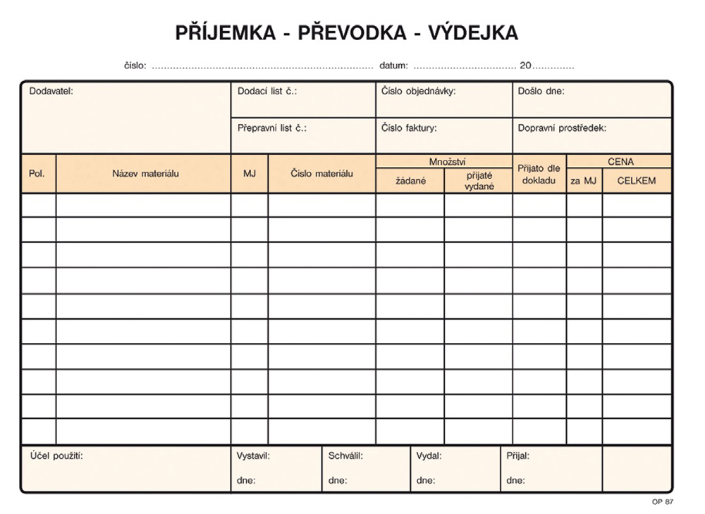 1087 Příjemka převodka výdejka A5/100l NCR