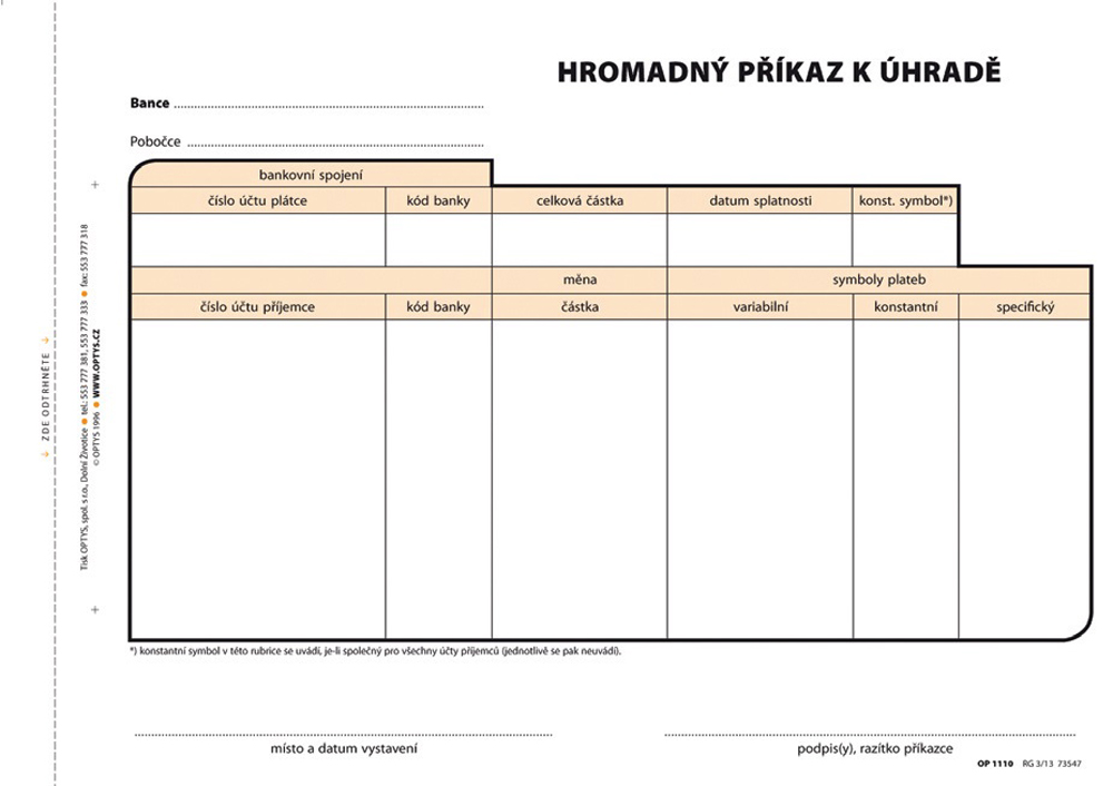 1109 Jednoráz.přík.k úhradě 1/3 A4/100l NCR
