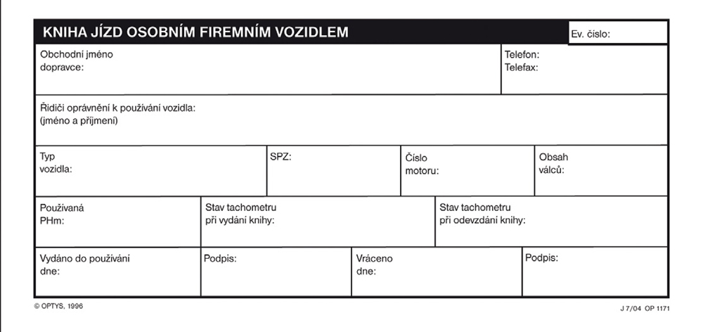 1171 Kniha jízd firemním vozidlem 1/3 A4