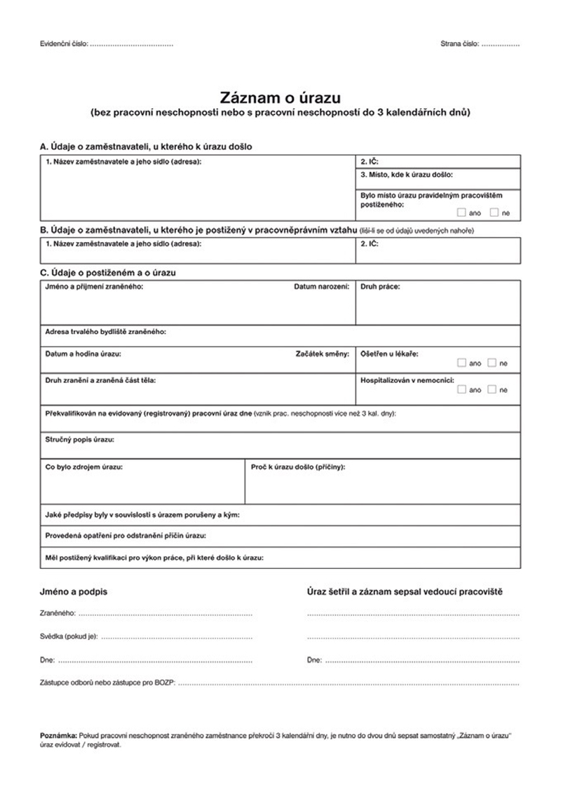 1229 Kniha úrazů a poranění