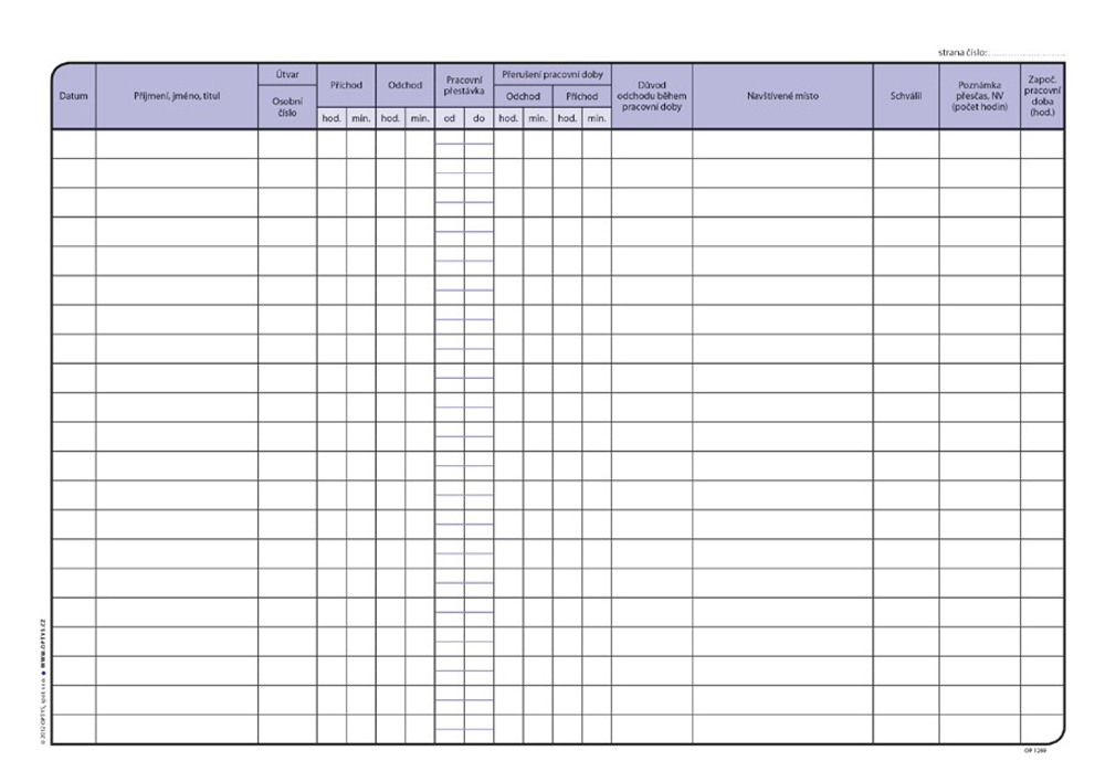 1260 Kniha příchodů a odchodů 64l.