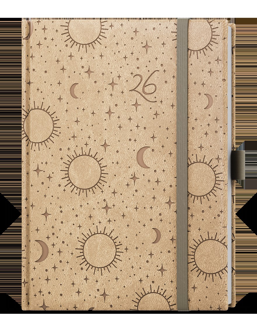 *B26  BDA62-10-26  Denní diář - Adam - Vivella extra - B6 - béžová - Hvězdy , gumička + poutko světle béžová
