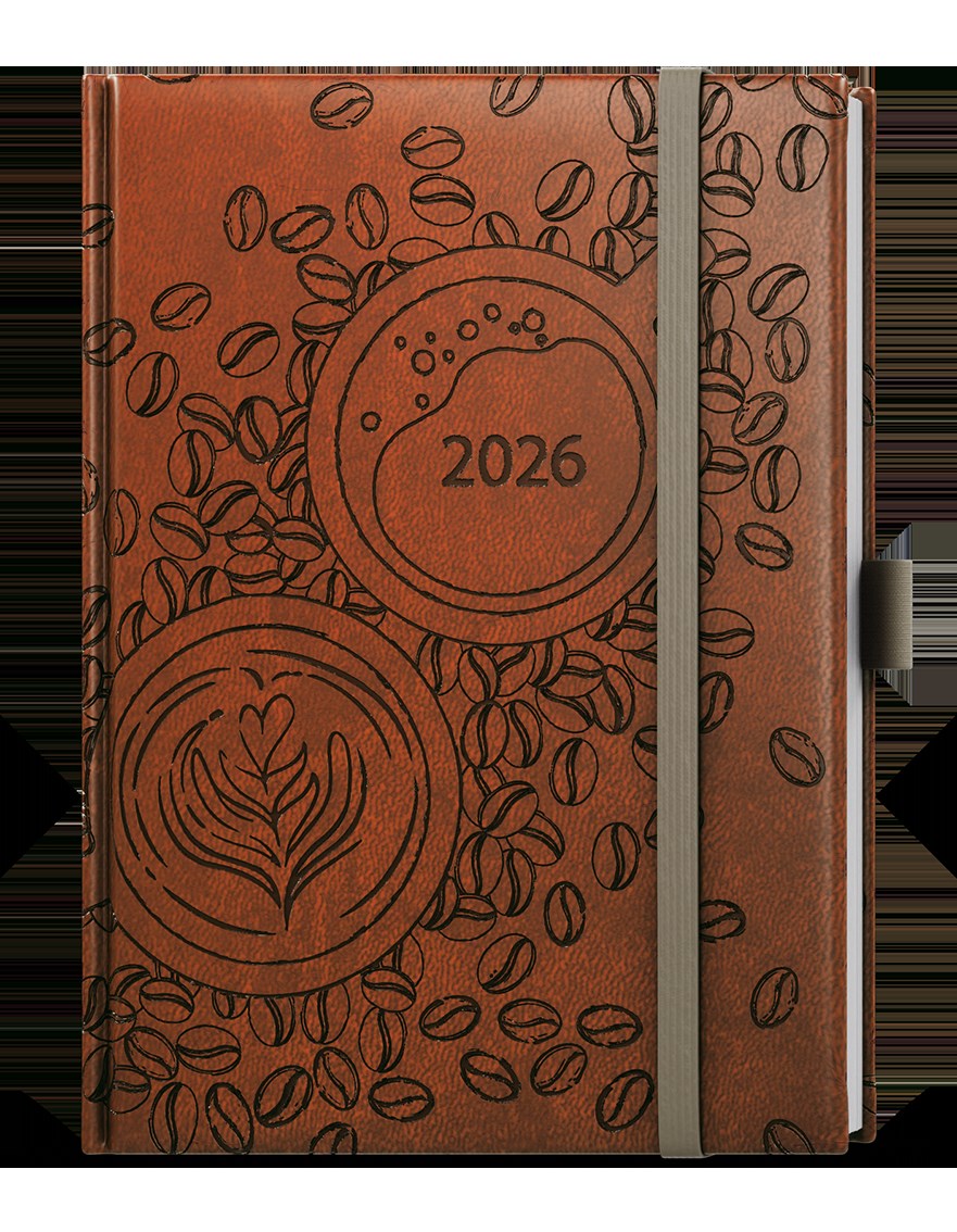 *B26  BDA62-7-26  Denní diář - Adam - Vivella extra - B6 - hnědá - Káva , gumička + poutko světle béžová