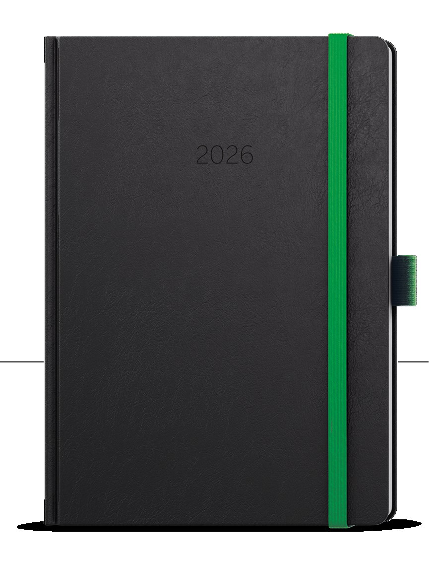 *B26  BDD20-5-26  Denní diář - David - Nora - A5 - zelená , kulaté rohy, gumička + poutko zelené