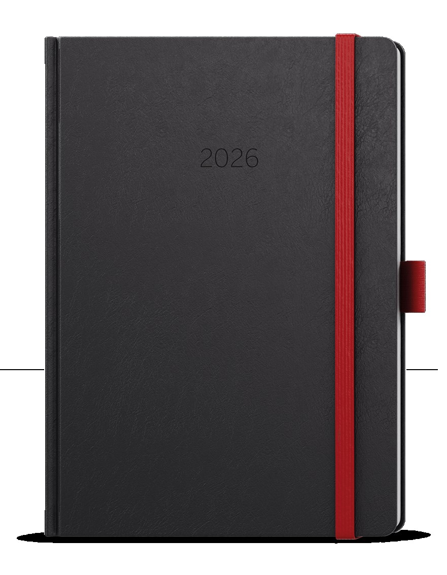 *B26  BDD20-6-26  Denní diář - David - Nora - A5 - červená , kulaté rohy, gumička + poutko červené