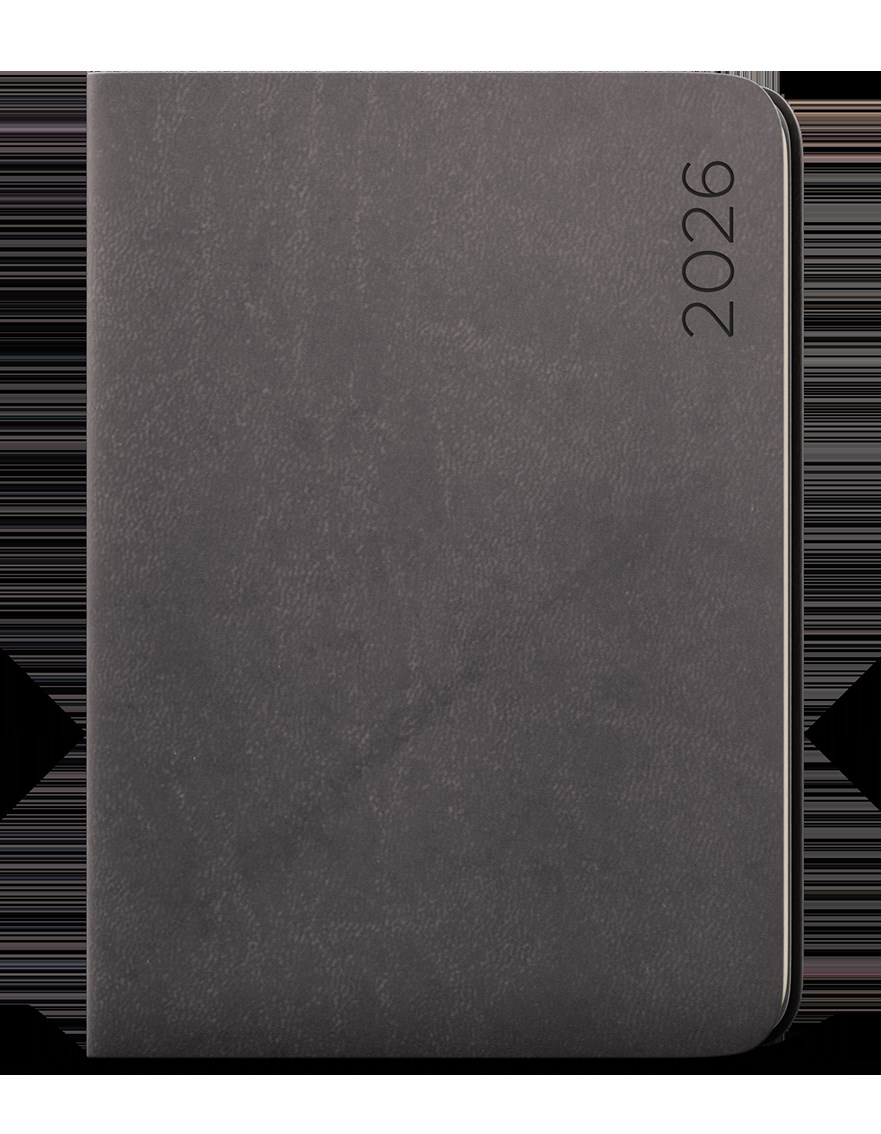 *B26  BDD22-31-26  Denní diář - David - Nuba - A5 - šedá , imitace semiše, kulaté rohy
