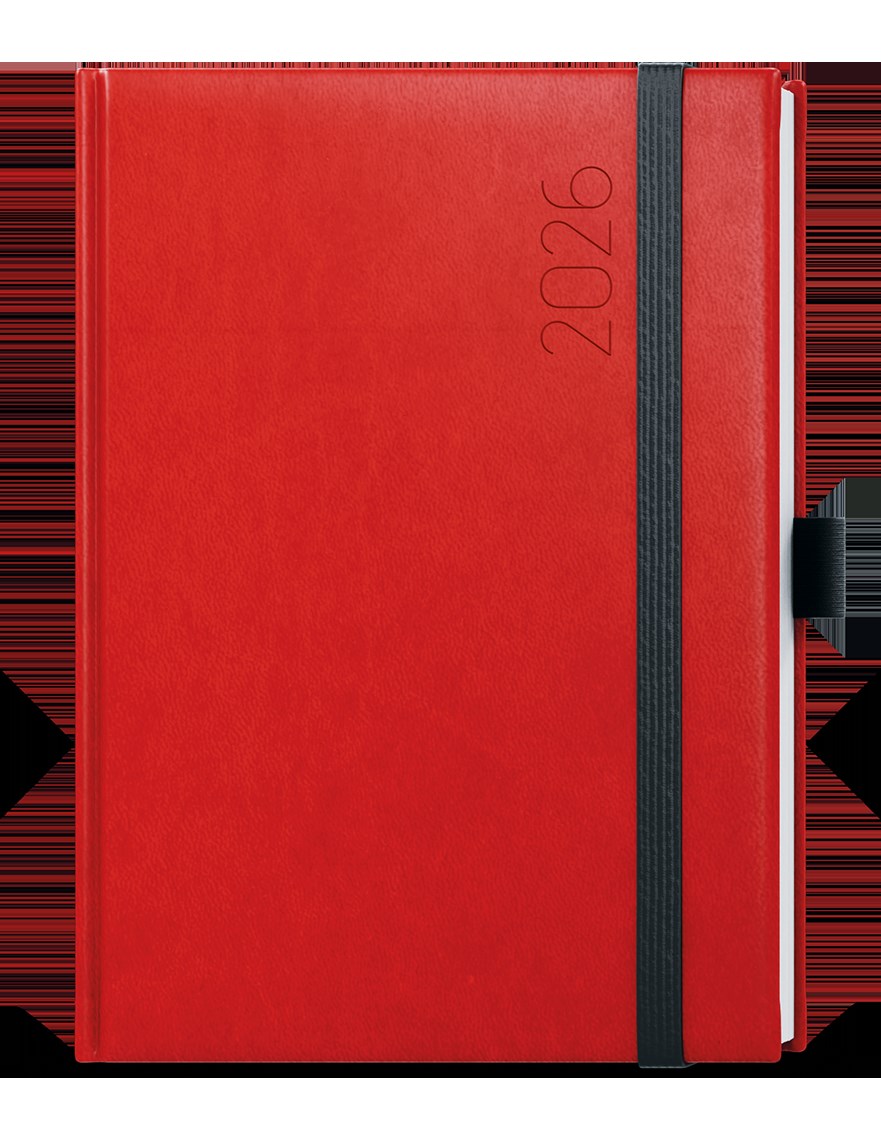 *B26  BDD3-6-26  Denní diář - David - Reno - A5 - červená , gumička + poutko černé
