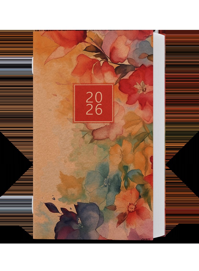 *B26  BMM2-1-26  Měsíční diář - Marika - Kraft - Akvarel , obálka z kraftového papíru