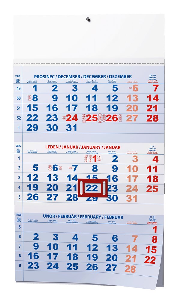 *B26  BNC1-26  Tříměsíční - A3 (s mezinárodními svátky) - modrý