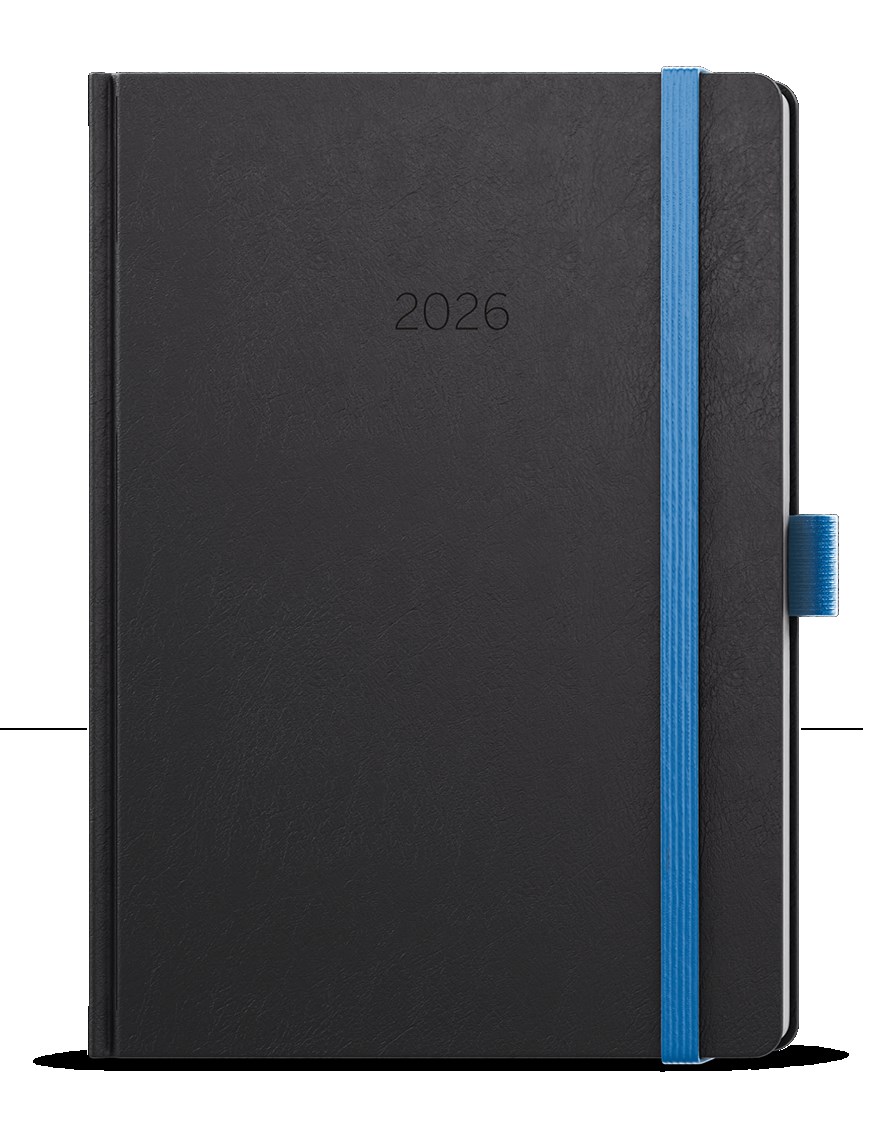 *B26  BTO20-1-26  Týdenní diář - Oskar - Nora - A5 - modrá , kulaté rohy, gumička + poutko modré