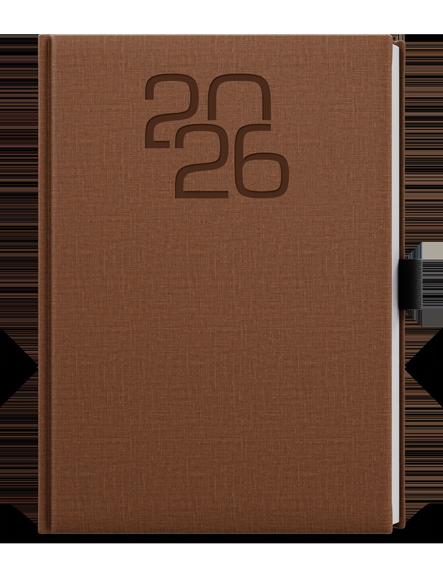 *B26  BTO27-7-26  Týdenní diář - Oskar - Fabric - A5 - hnědá , poutko