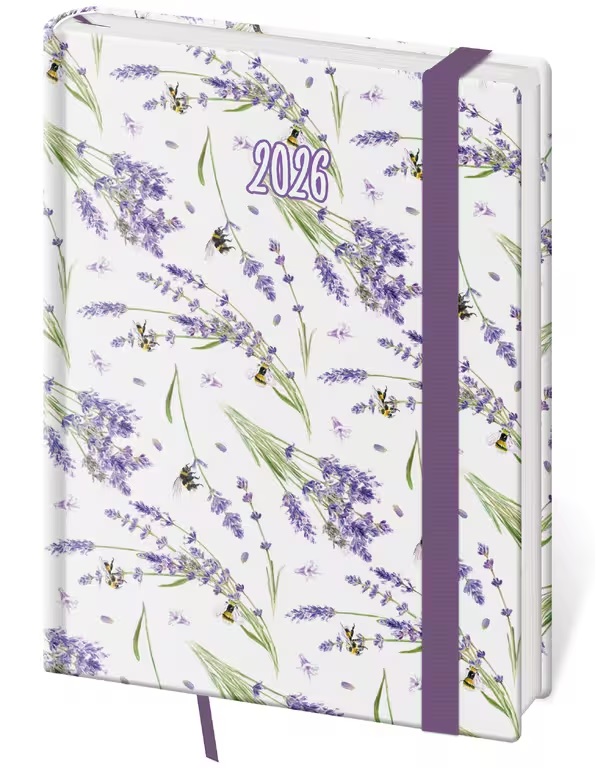 *H26  DV432-12-26   Diář denní B6 Vario - Lavender s gumičkou , 120x165