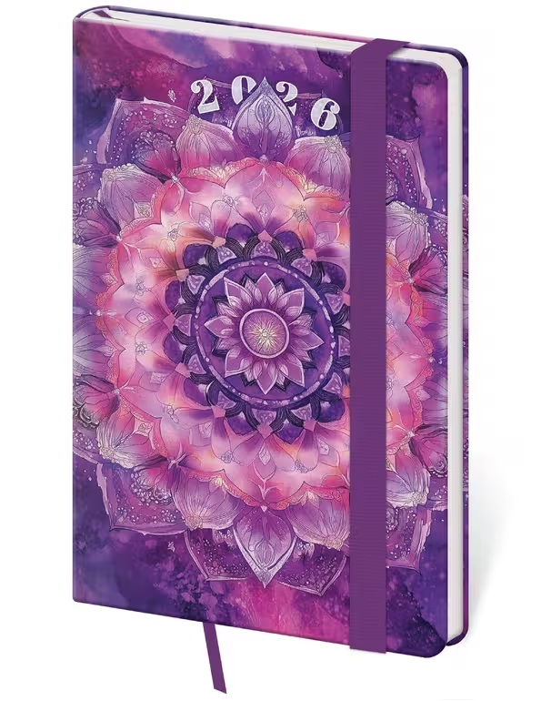 *H26  DV436-28-26   Diář týdenní kapesní Vario - Mandala s gumičkou , 90x140