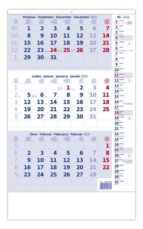 *H26  N211-26  nástěnný kalendář  Tříměsíční modrý s poznámkami , 315x450(70)