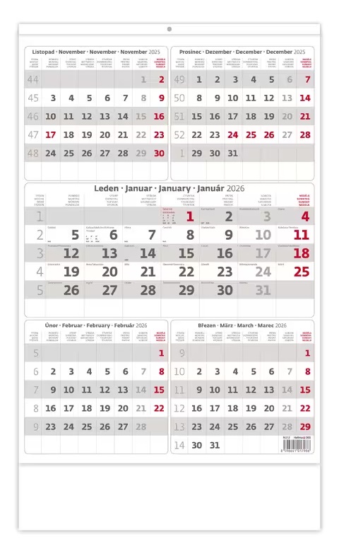 *H26  N212-26  nástěnný kalendář  Pětiměsíční šedý , 315x450(70)