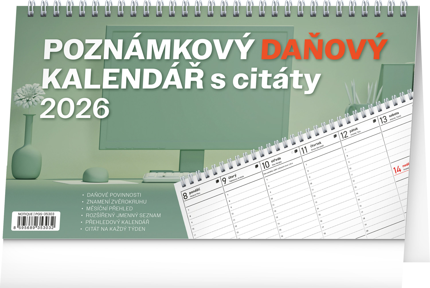 *P26  PGS-35303  NOTIQUE Stolní kalendář Poznámkový daňový s citáty 2026, 25 x 14,5 cm