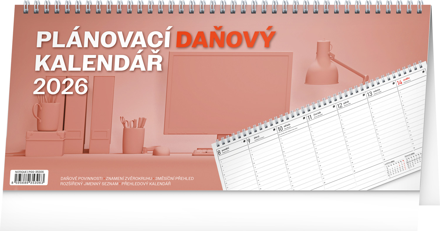 *P26  PGS-35306  NOTIQUE Stolní kalendář Plánovací daňový 2026, 33 x 14,5 cm