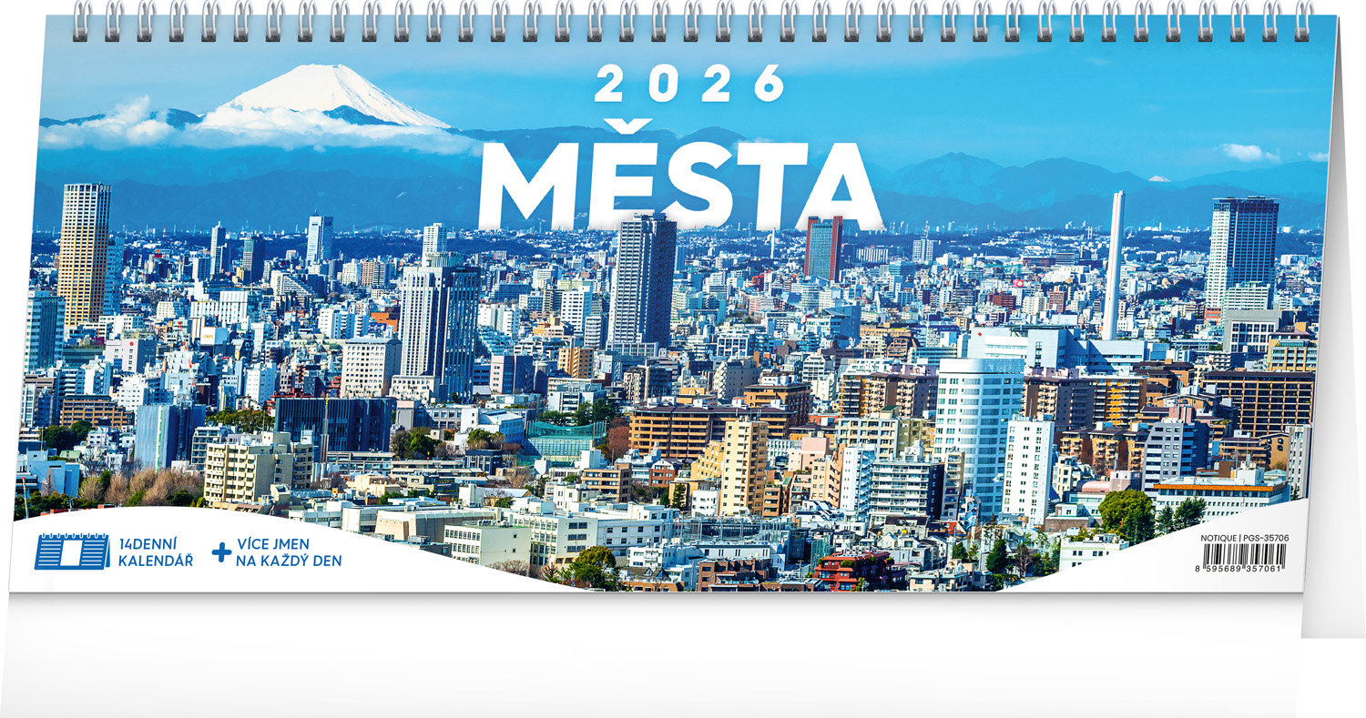 *P26  PGS-35706  NOTIQUE Stolní kalendář Města 2026 – 14denní, 33 x 14,5 cm